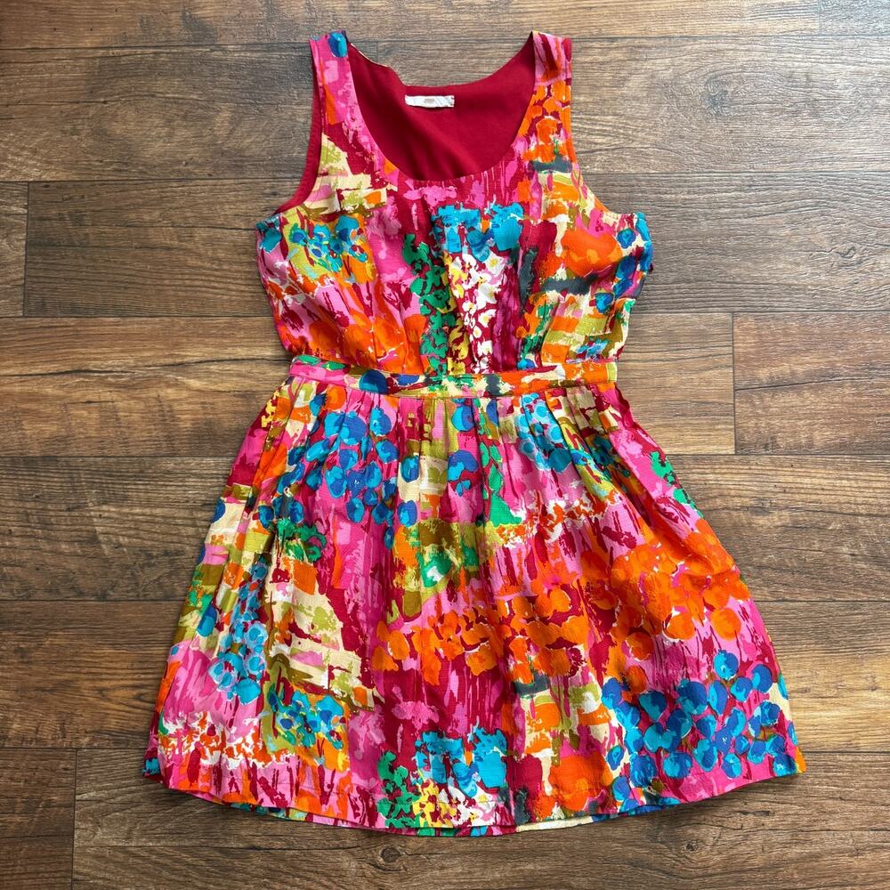 Eliot Dress Size 4 Pink Floral Silk Sheath Above Knee Casual Party Dress